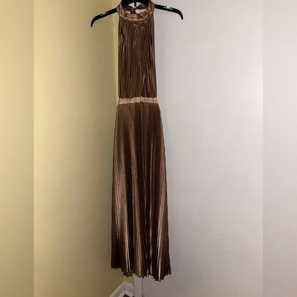 Dresses | Champagne Gold Colored Pleaded Long Dress From Bloomingdales |  Poshmark